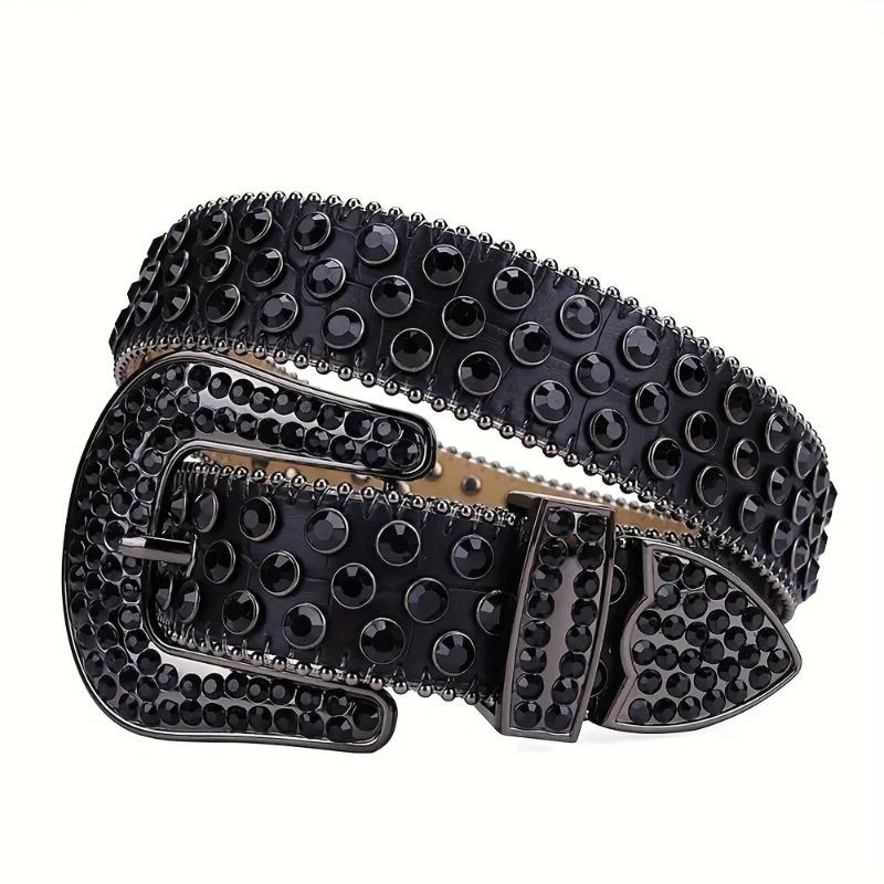 Punk Style Women's Rhinestone Belt, Performance Suit with Fashionable Diamond-encrusted Men's Glass Diamond-encrusted Black Wide Belt