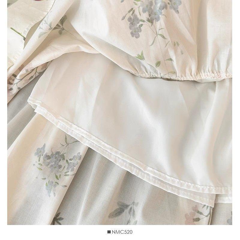 Womens Elegant Floral Print Tiered Maxi Skirt
