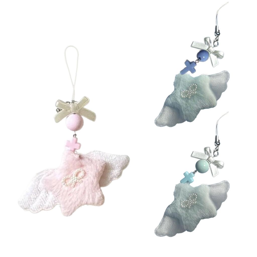 Soft and Comfortable Phone Lanyard Charm Plush Star Phone Charm with Unique Angel Wing Bowknot Beaded Phone Ornament