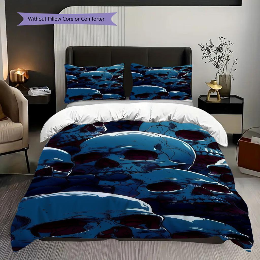 Skull Fire Set Bedding 1 Duvet Cover 2 Pillowcase Without Core Christmas Birthday Gift Duvet Cover And Pillowcase Soft And Comfortable