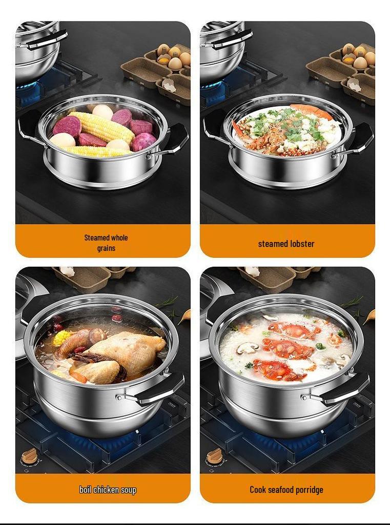 Customizable 304/316 Stainless Steel Multi-functional Food-Grade Thickened Steamer Basket and Pot