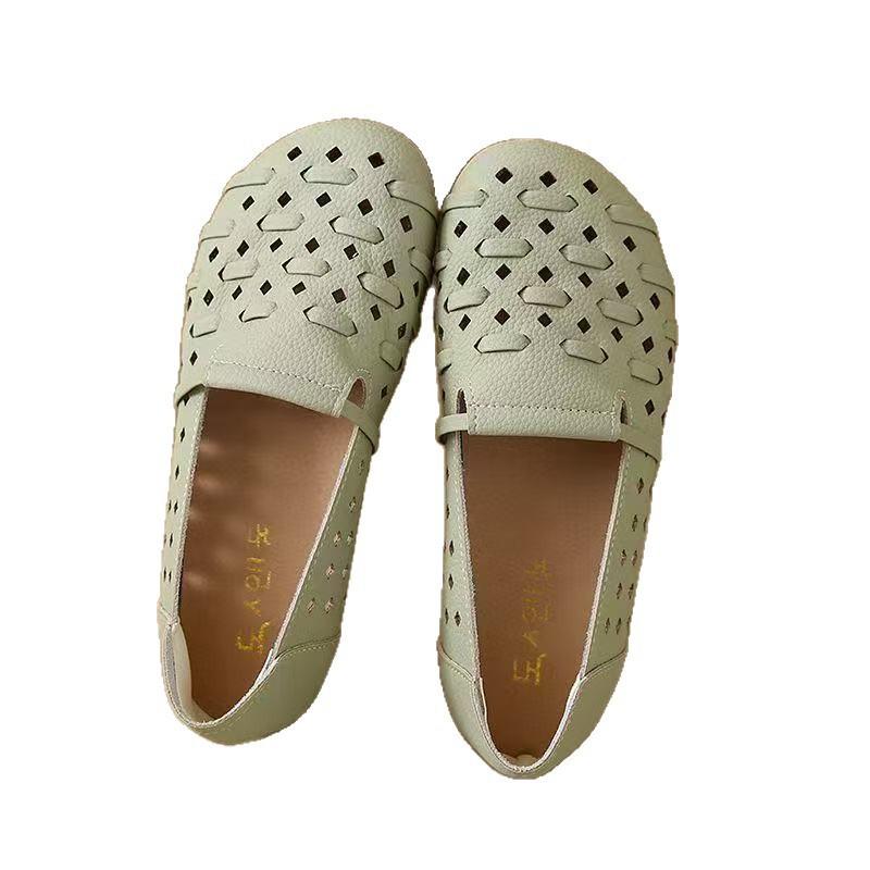 Retro Soft-soled Single Shoes Women's Summer New Hollow and Breathable Casual Flat-bottomed Round Head Comfortable Women's Shoes