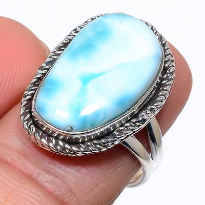 Natural Republic Larimar Gemstone 925 Solid Sterling Silver Gift Ring S.8 M3r54