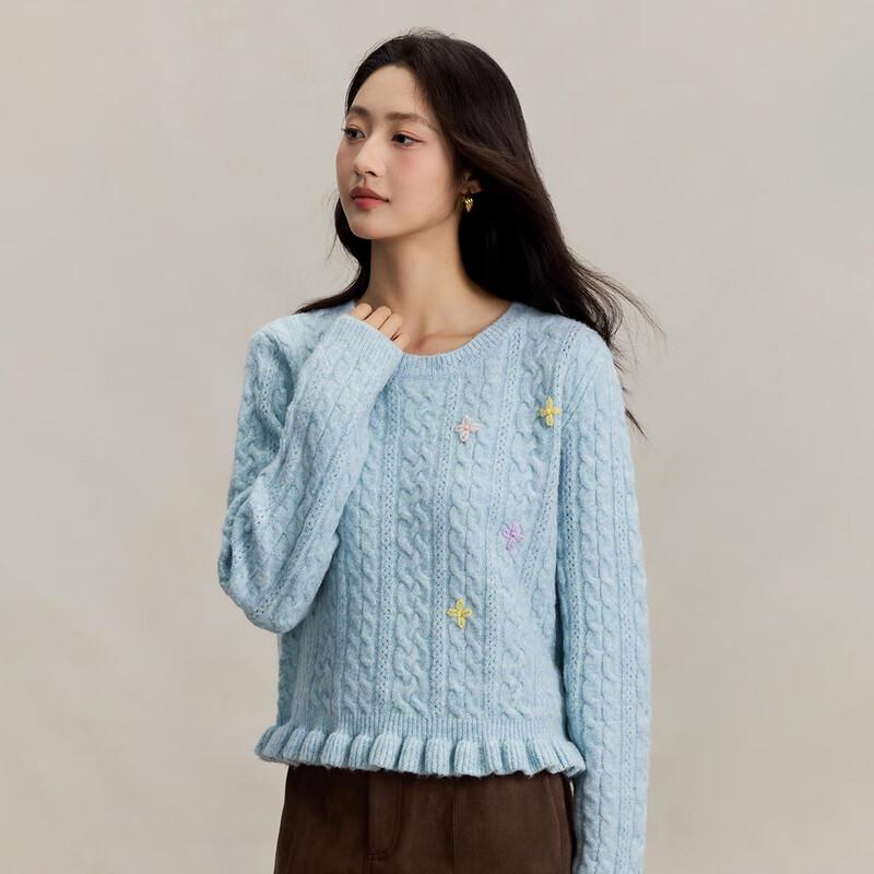 INMAN Women's Gentle Floral Cable Knit Pullover Sweater