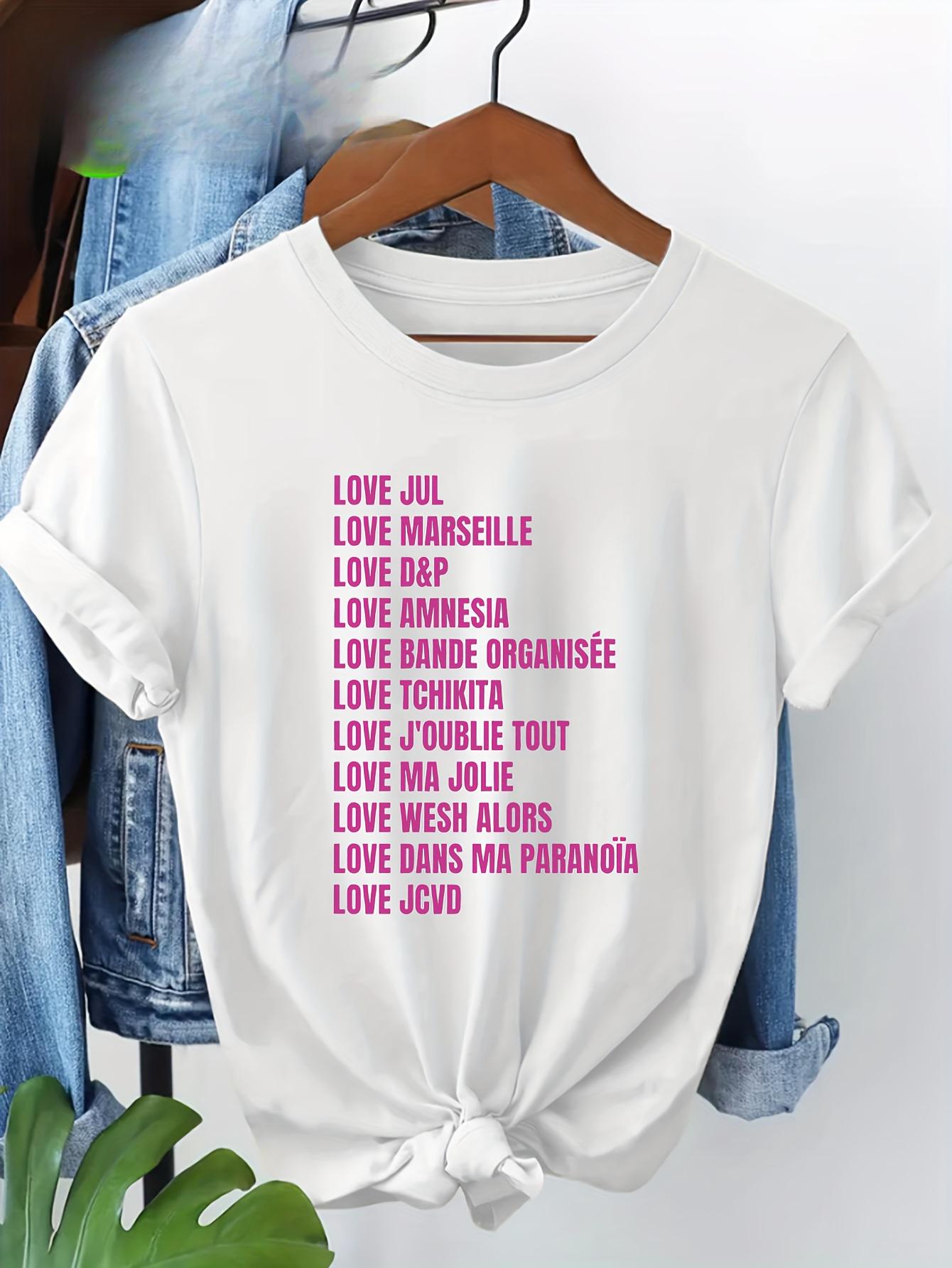 Women s Casual T-Shirt| Crew Neck Short-Sleeved with Multi  LOVE  Theme Creative Design S