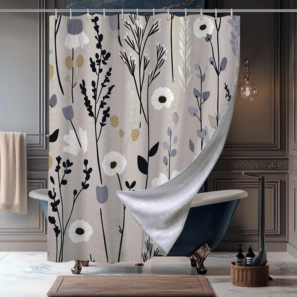 

1pc Floral Shower Curtain - Polyester, Machine Washable, Fade Resistant, 70.8x70.8 , 12 Hooks, All Seasons, Fashion Home Decor W90XH180cm