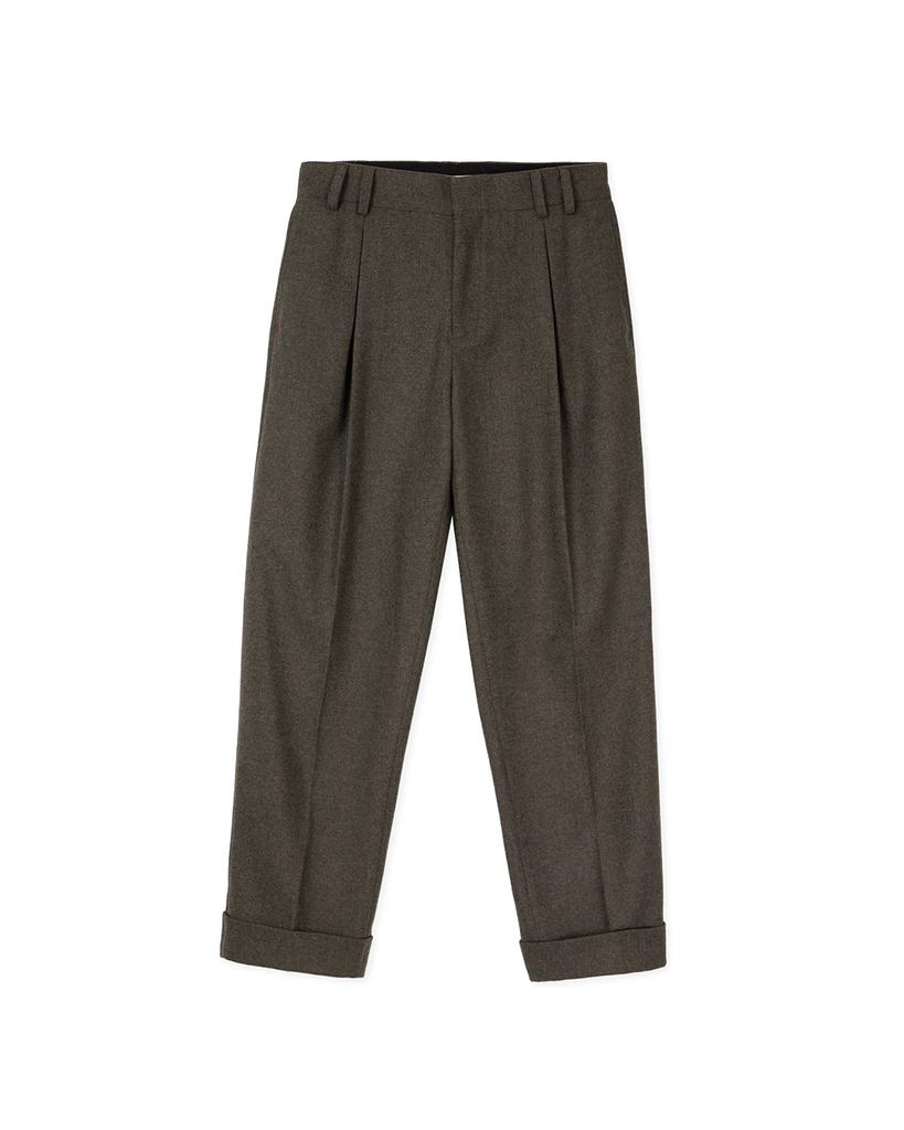 Sinkia Turn-Up Detail Belted Herringbone Trousers Taupe Grey