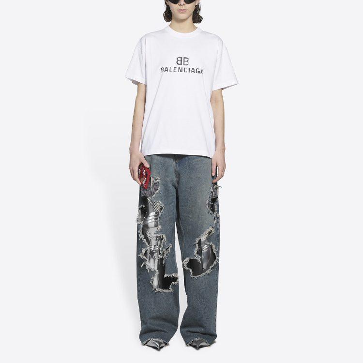 Balenciaga Women'ss Bb Pixel Medium Fit T Shirt White 612965TKVI79040