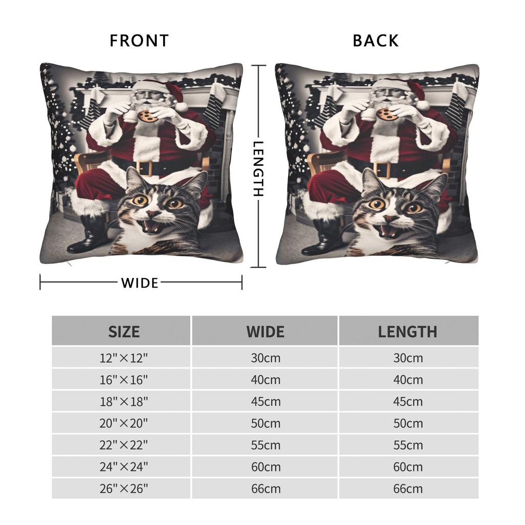 Cat Selfie with Santa Xmas Pillow Case Retro Trendy Pillow Cover Comfy Pillowcases For Living Room Bed Chair