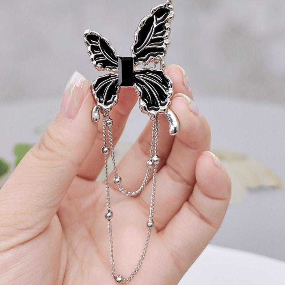 1Pair Wing Black Butterfly Brooch Decoration Butterfly Tassel Badge Pin  Suit Accessory