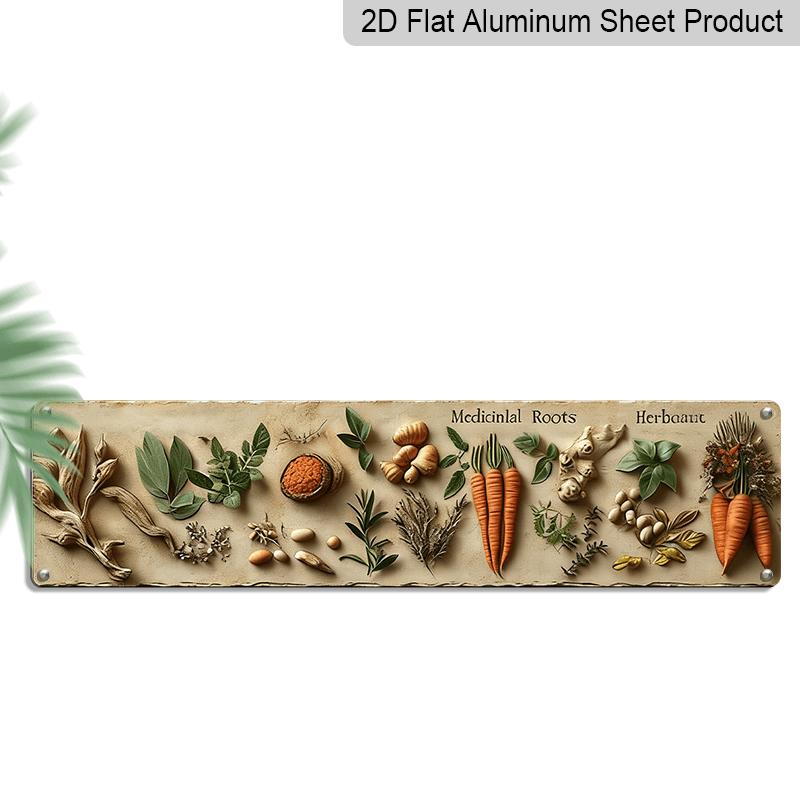 

2D Flat Retro Herbs & Roots Metal Wall Art - Vintage Rustic Decor 3.94x15.74inch, Wall-Mountable Decoration for Home Kitchen Garage Farmhouse Porch 40cm x 10cm