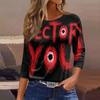 Women's Casual Round Neck Three Quarter Sleeve Halloween Print T Shirt Top Lightweight Comfortable Fit for Everyday Wear
