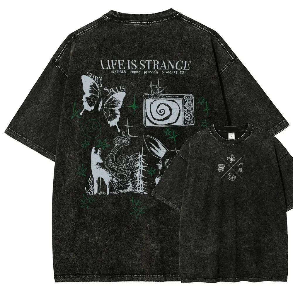 Série narativních adventur Life Is Strange Grafický potisk Periferie Tričko Pánské Dámské Vintage Praná Bavlna Oversized Trička
