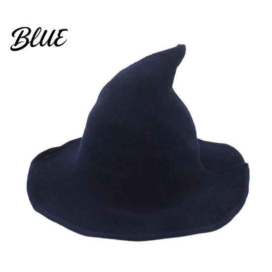 Cotton Knitted Wizard Hat Women Pointed Witch Hat Foldable Wide Brim Cap Halloween for Cosplay Autumn Winter Themed Party Costume Accessory