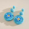 1 pair Temperament Egg Flower Earrings Bohemian Style Raffia Grass Earrings  Women