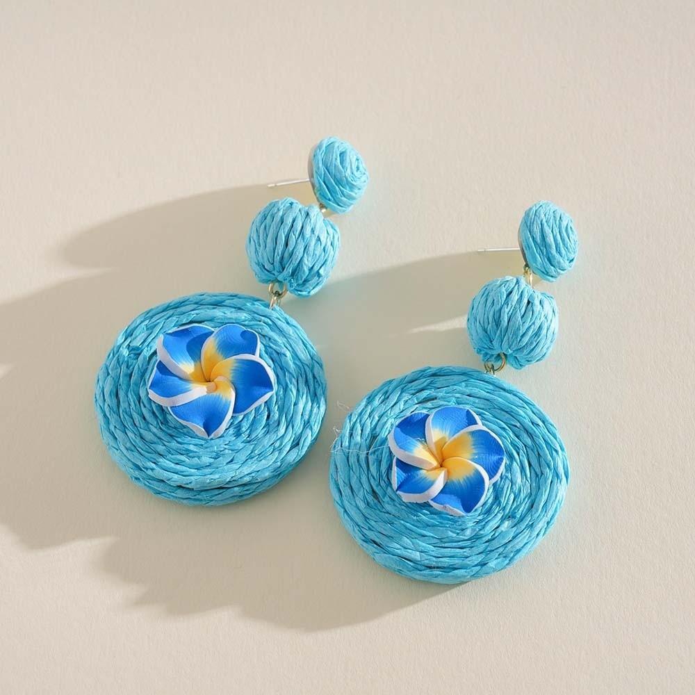 1 pair Temperament Egg Flower Earrings Bohemian Style Raffia Grass Earrings  Women