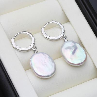 White Baroque Silver 925 Pearl Earrings For Women,Real Cultured Natural Freshwater Earrings Woman Pearl Wife Mother Gift Purple