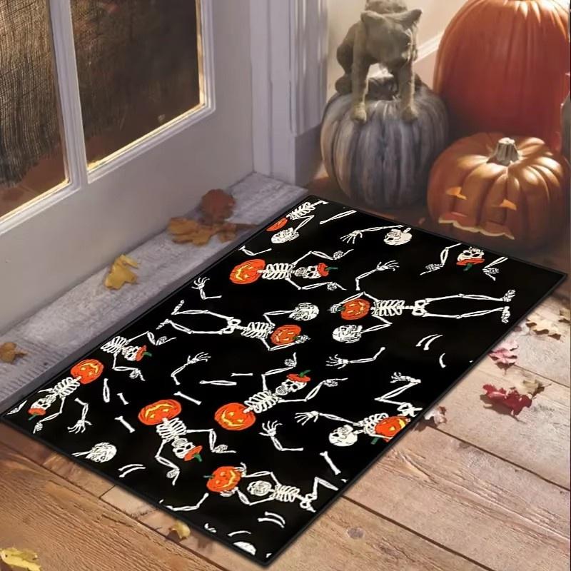 Halloween Totenkopf Fußmatte Teppich Unterlage Rechteckige Matte für Eingang Wohnzimmer Schlafzimmer Küche Leicht Waschbar Festliche Heimdekoration