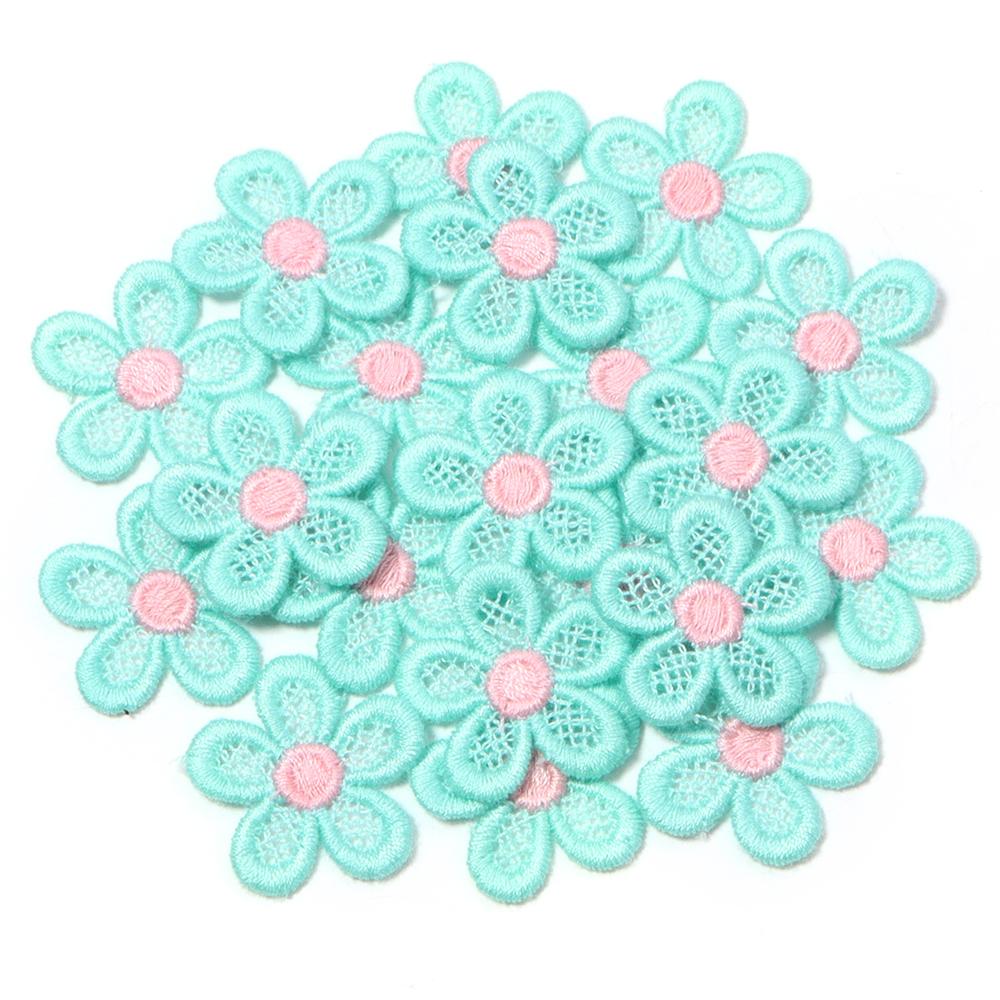20pcs/lot Double Color Flower Mesh Embroidery Patches Applique For Girls Clothing Dress Headwear Hair Clips Decor Accessories