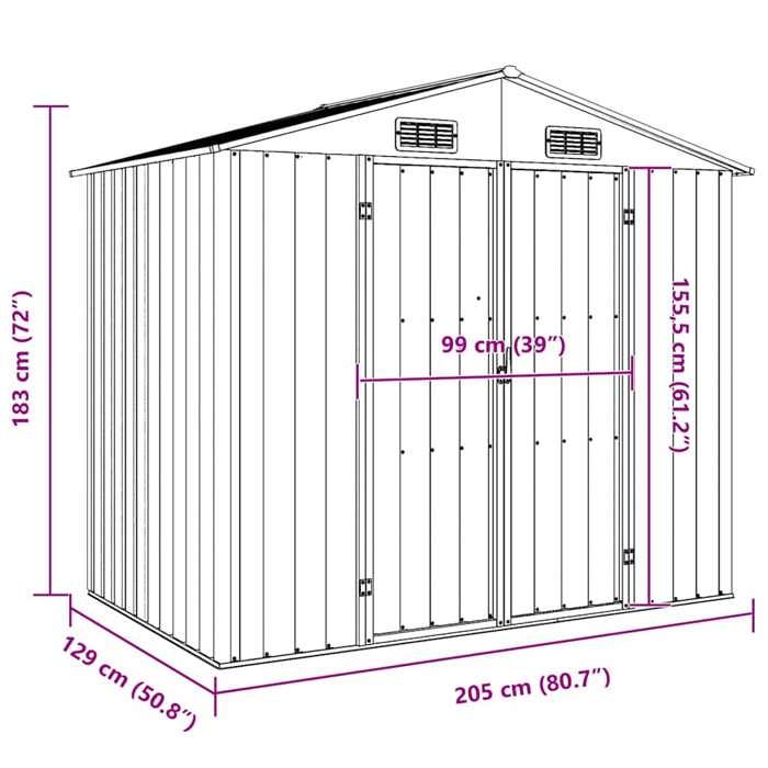 VidaXL Abri de jardin Gris 205x129x183 cm Acier galvanisé