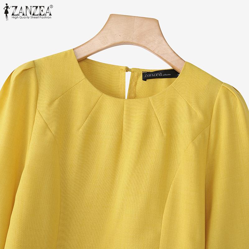 ZANZEA Women Casual Round Neck Flare 3/4 Sleeve Loose Blouse