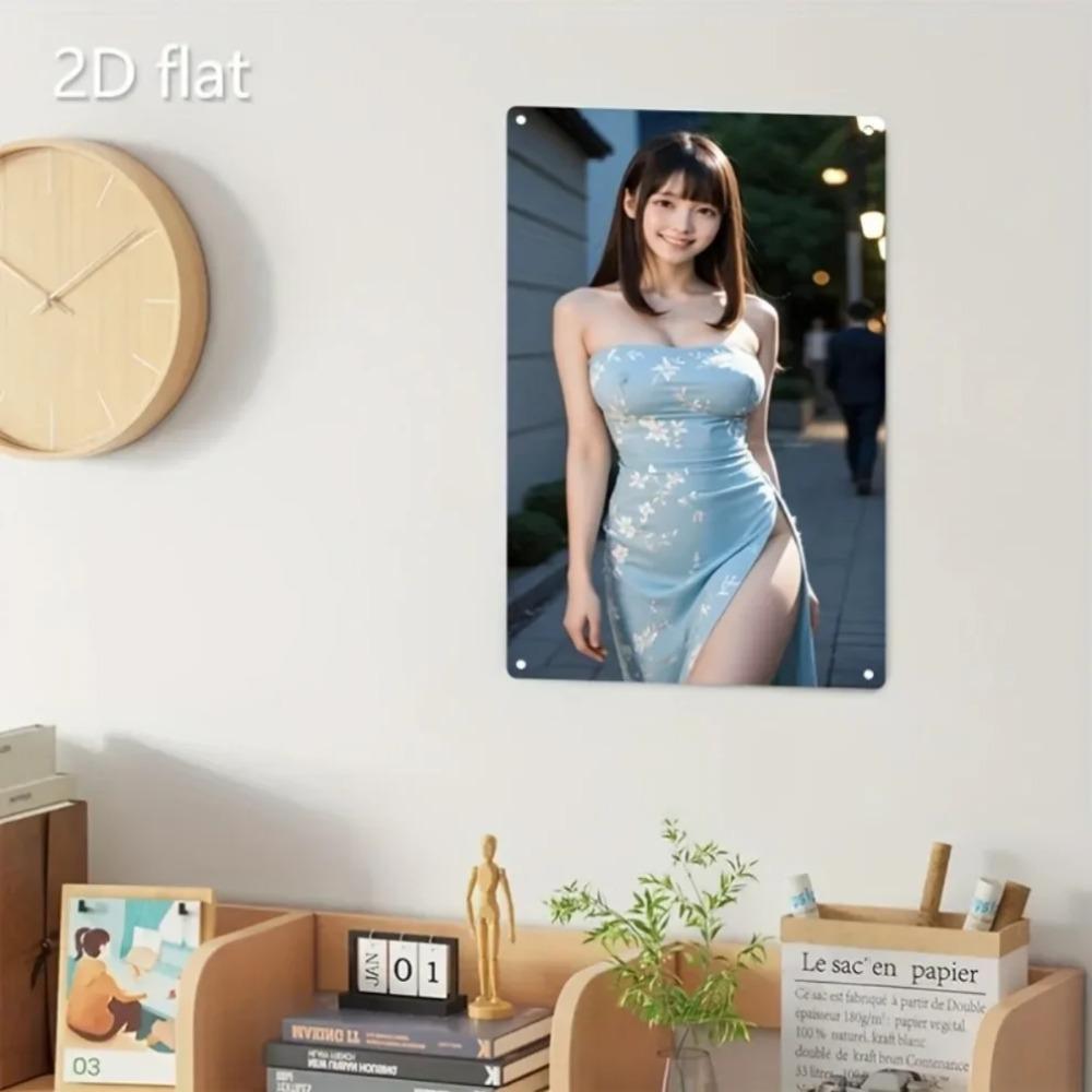 Anime Girl Metal Wall Art Cherry Blossom Decor, Easy Install Aluminum Sign for Home Cafe