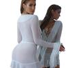 Sexy new women's dress ruffle leaf see-through dress women