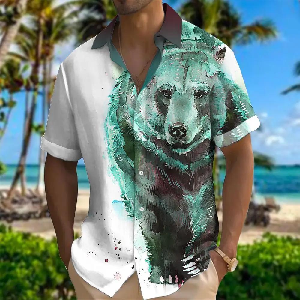 Hawaiian Men's Shirt Animal Print Summer New And Women's Lion Pattern Short Sleeve Loose Large Breathable Top