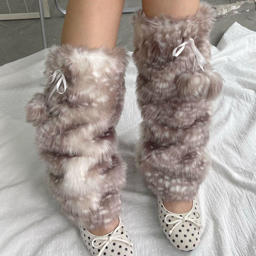 Y2k Furry Leg Warmers Fawn Dot Long Stockings Vintage Plush Leg Coverings  Accessories