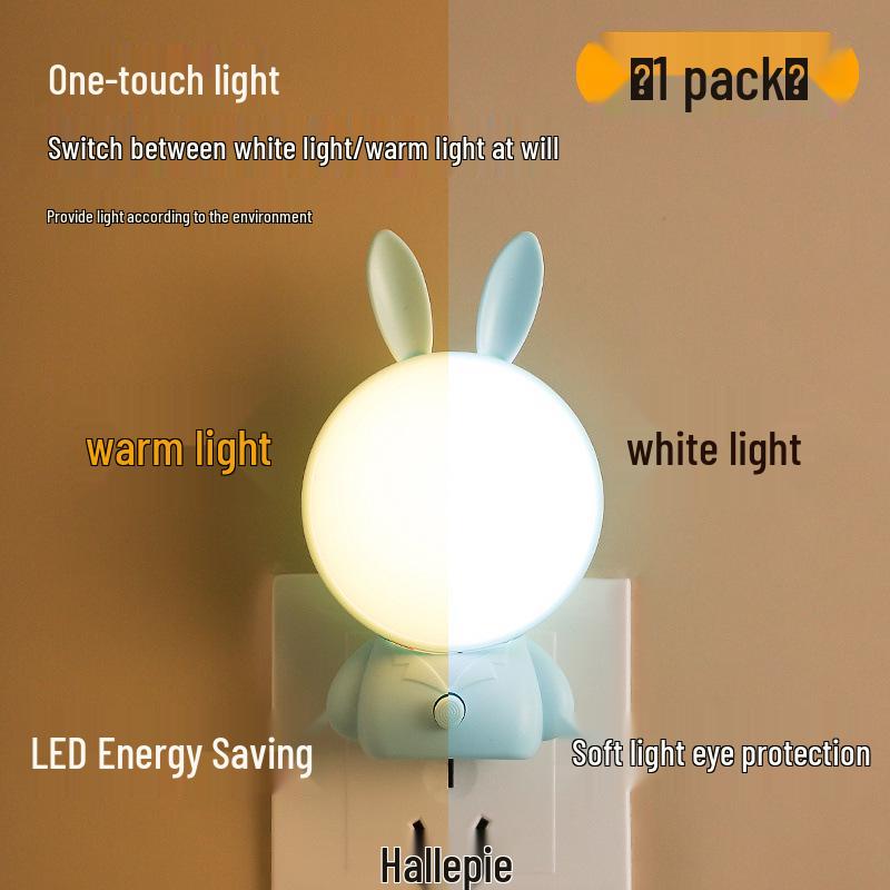 

Rabbit Night Light Plug-in for Babies & Children - Soft Warm Bedside Lamp with Button Control Blue Rabbit 1-pack Soft Light