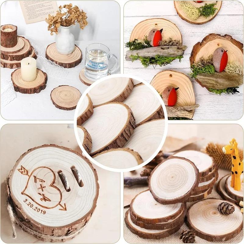10pcs 6-7cm Wood Slices Natural Rounds Unfinished Wooden Circles Christmas Ornaments for Coasters, Craft Supplies