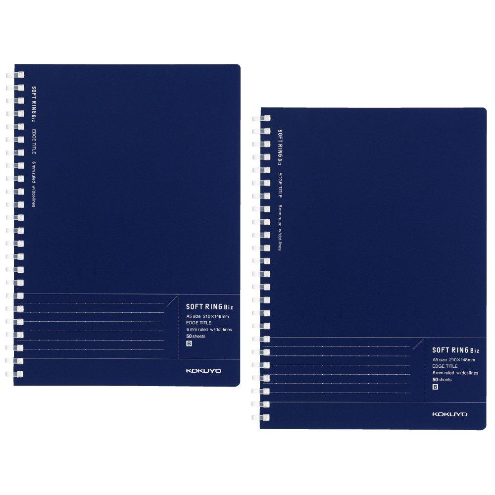 KOKUYO Soft Ring Biz A5 Dotted Edge Set of Notebook, Ruled, Title, Navy, 2, Su-SJ231BT-DBX2