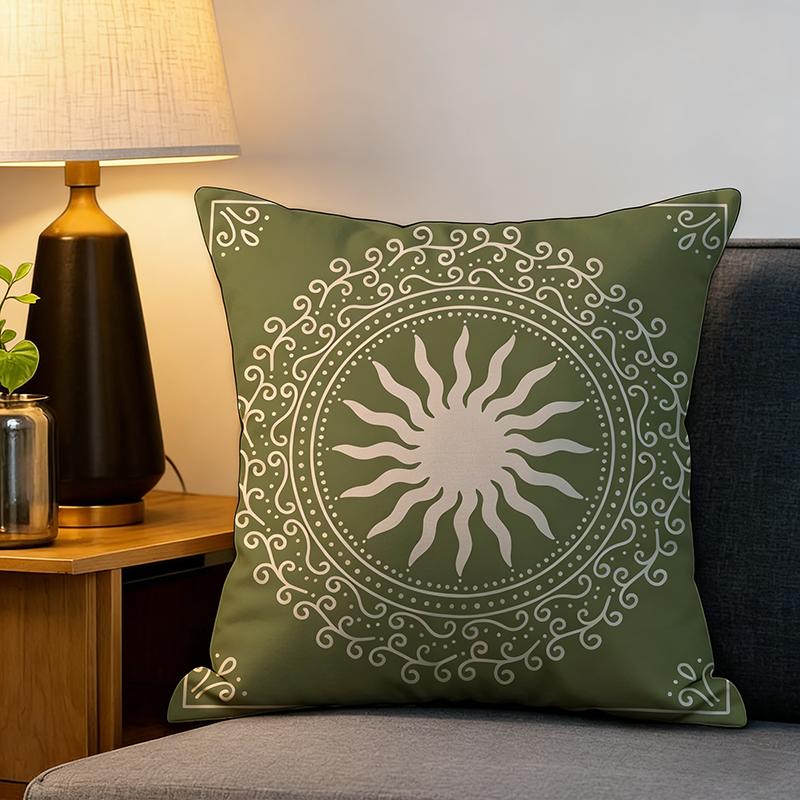 Boho Green Floral Mandala Cushion Cover Peach Skin Retro Sun Throw Pillow Case For Living Room Sofa Bed Couch Home Decor Indoors