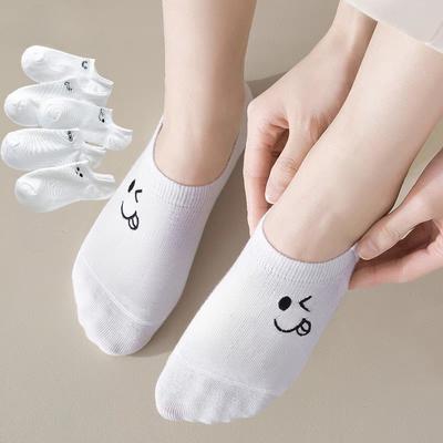 Niedliche Cartoon-Ausdruck Bootssocken Damen Einfache Mode Sport Unsichtbare Socken Sommer Atmungsaktive Kurze Socken