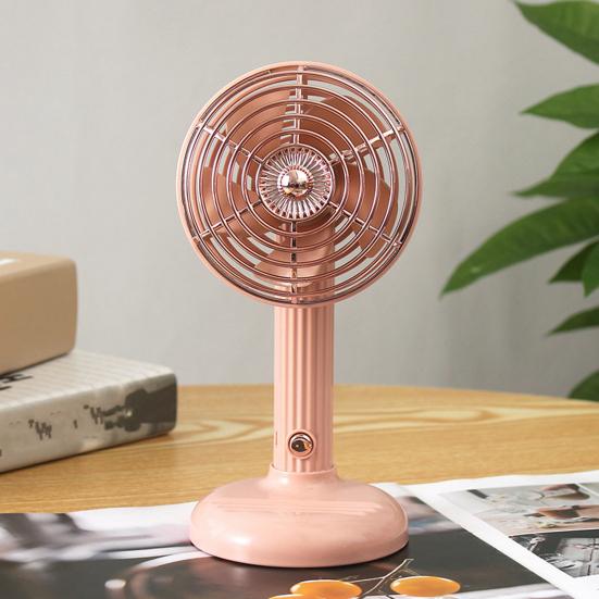 Retro Desk Fan Quiet Powerful Small Table Fan 3 Speed USB Rechargeable Personal