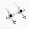 Gothic Punk Hollowed-out Cross Anchor Red Zircon Pendant Dangle Earrings for Women Personality Charm Hoop Earring Jewelry Gifts