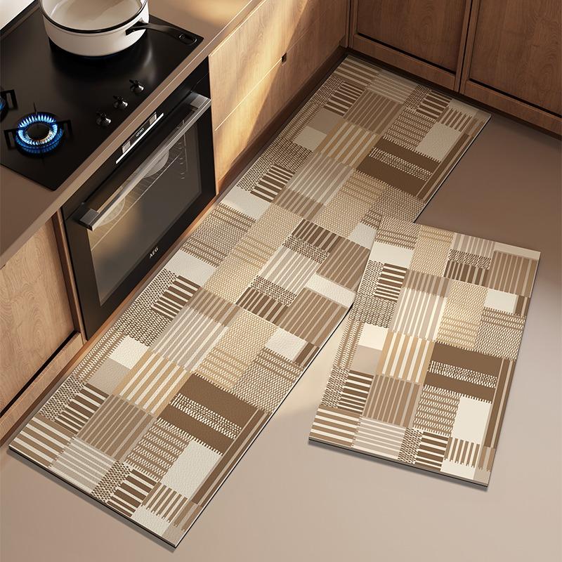 Kitchen Mat for Floor Checkerboard Plaid Non-slip Long Strip Runner Carpets Oil-proof Waterproof PVC Leather Washable Floor Mats