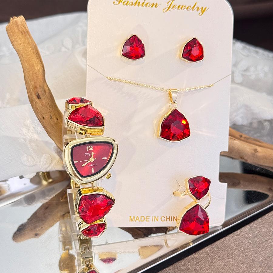 Color Diamond-set Irregular Special-shaped Watch Necklace Ring Earrings Four-piece Set Gift Watch