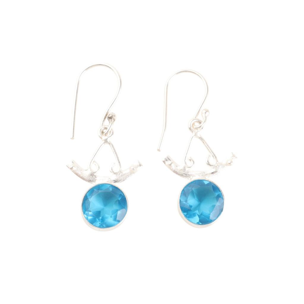 Natural Swiss Blue Topaz 925 Sterling Silver Handmade Drop/Dangle Earrings 1.63" EE-152-2