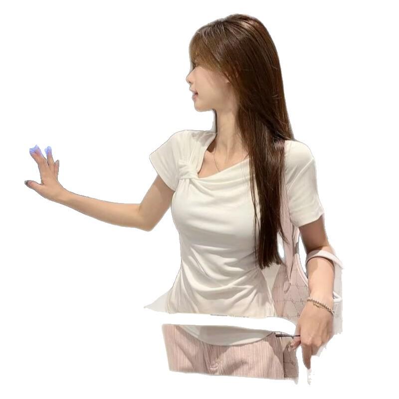 Korean Lace-Up Short Sleeve T-Shirt - Women's 2026 Spring/Summer New Sweet Style