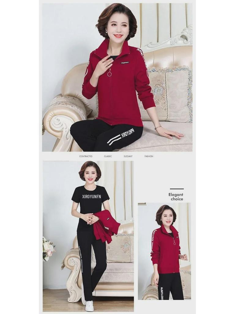 Spring & Autumn 2024 Women's Three-Piece Sports Suit for Middle-Aged and Elderly