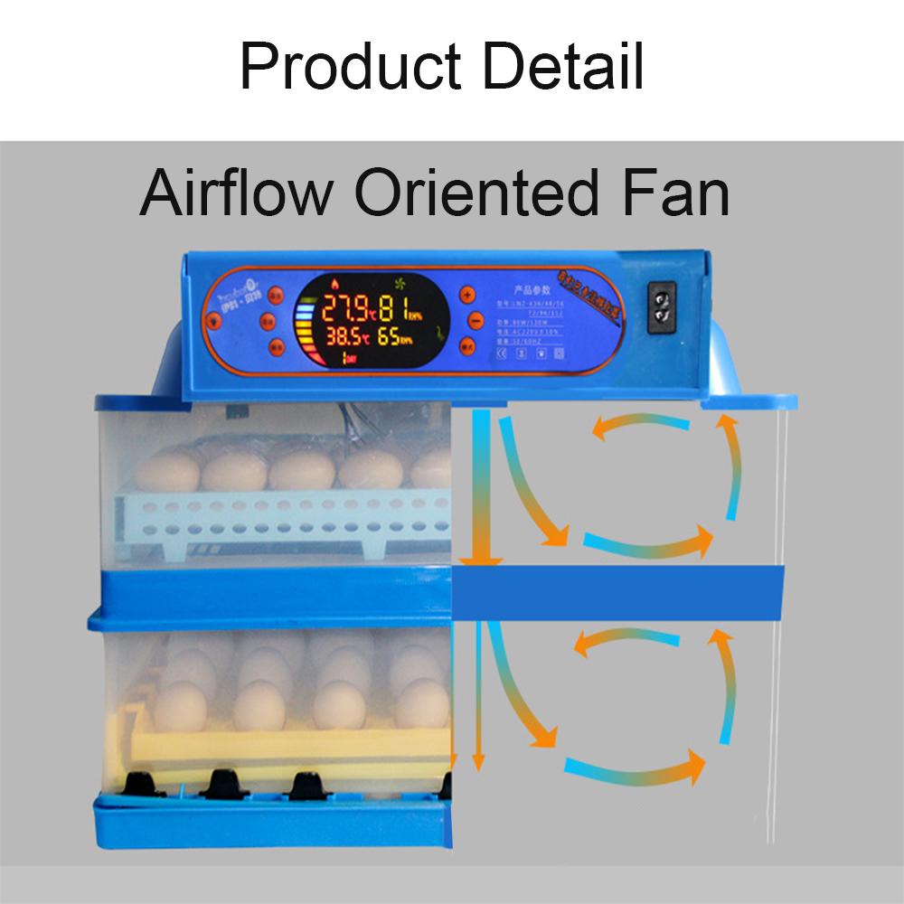 72/96/112/120 Eggs Adjustable Auto Turning Incubation Electronic Digital Incubator Hatcher Chicken Duck or Goose Dual Power 220V