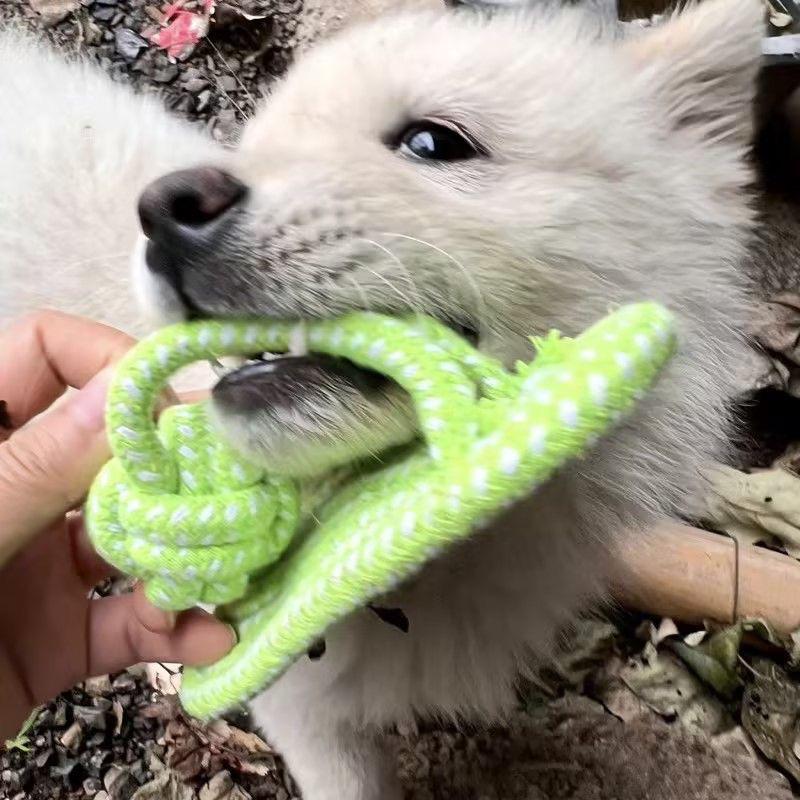 Hand-Woven Cotton Rope Puppy Teething Slippers - Durable, Teeth Cleaning Knot Toys