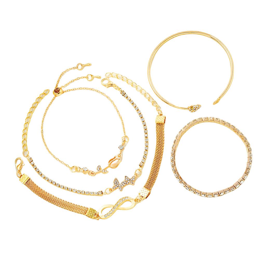 17KM 5pcs Exquisite Butterfly Bracelet Set For Women Vintage Rhinestone Heart Infinity Cuff Bangle Daily Wear Jewelry Gift