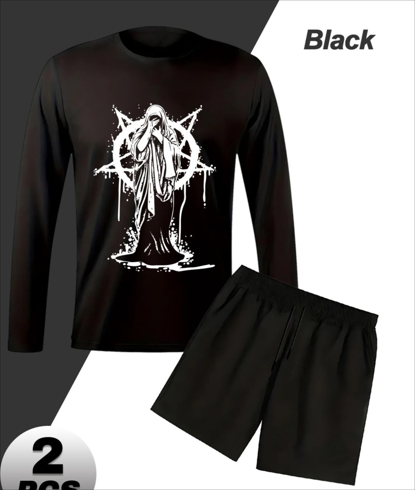 

Loose Long Sleeve Shorts Set, Non-Restrictive for Home Work L чорний
