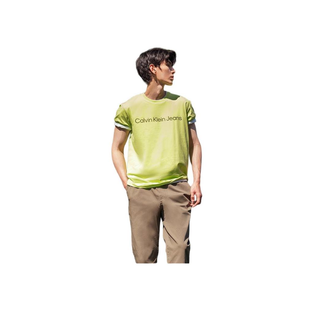 Calvin Klein Casual Commuting Letter Print Comfortable Short Sleeve T-Shirt Men Tops Apple-Green J321612-LKQ