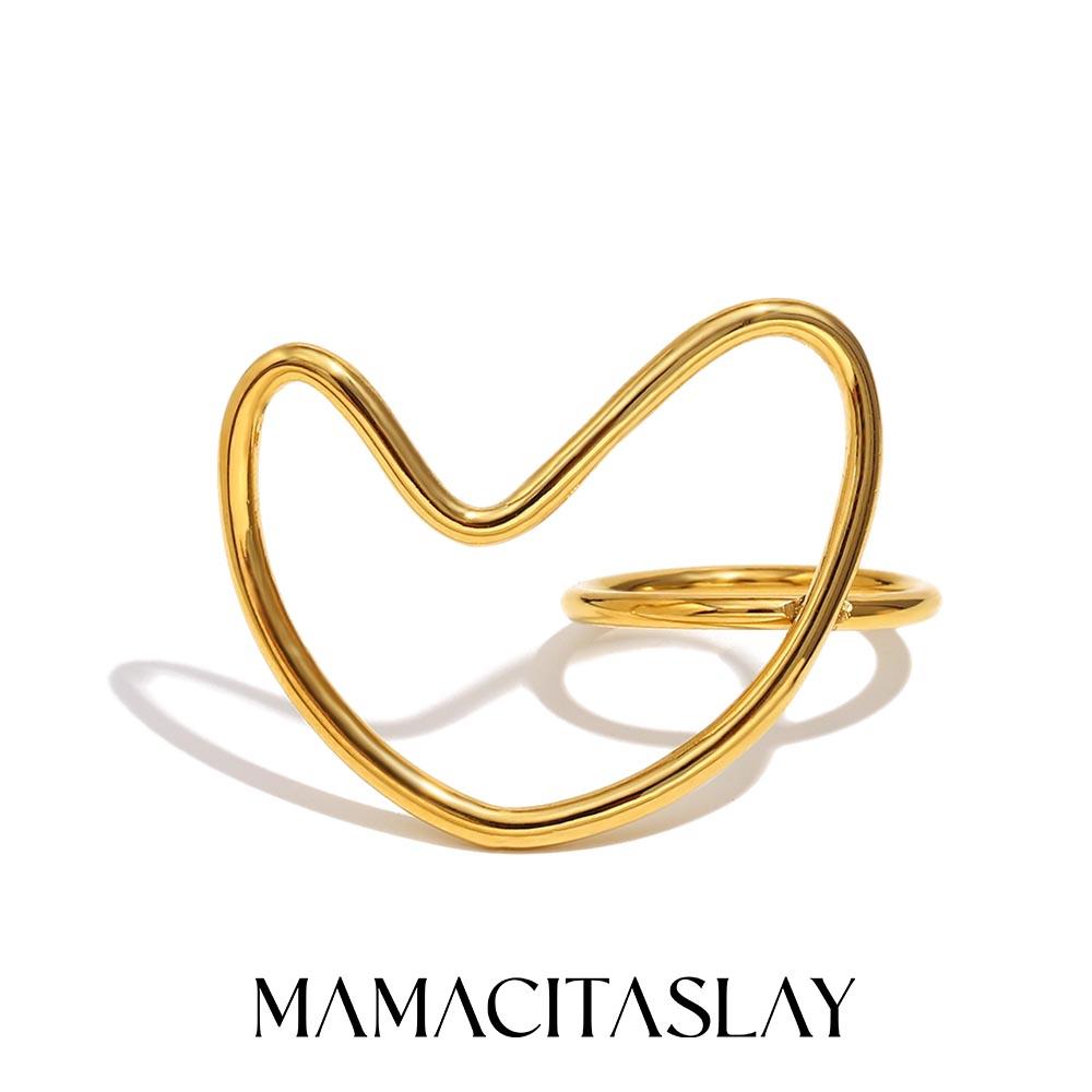 MamacitaSlay Creative 316L Stainless Steel Heart Ring Anniversary Waterproof Jewelry Women's Unique 18K Gold Plated Ring Gift