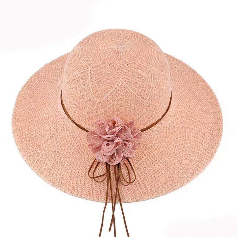 Holiday straw hat female travel small fresh big eaves beach sun protection cool hat seaside sun hat shading basin hat