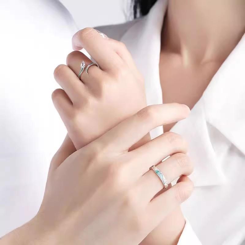 Silver S925 Refined Snake Couple Rings In Minimalist Elegant Style Perfect For Couples