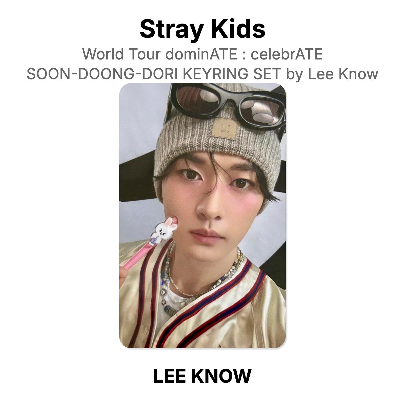 Stray Kids ЛИ KNOW Мировой тур dominATE : НАБОР БРЕЛОКОВ SOON-DOONG-DORI by Lee Know Официальная фотокарточка LEE KNOW